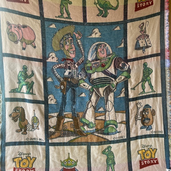 Vintage Disney Pixar Toy Story Fringe Blanket 56” x 48” Throw Kidcore Woody Buzz - Picture 2 of 5